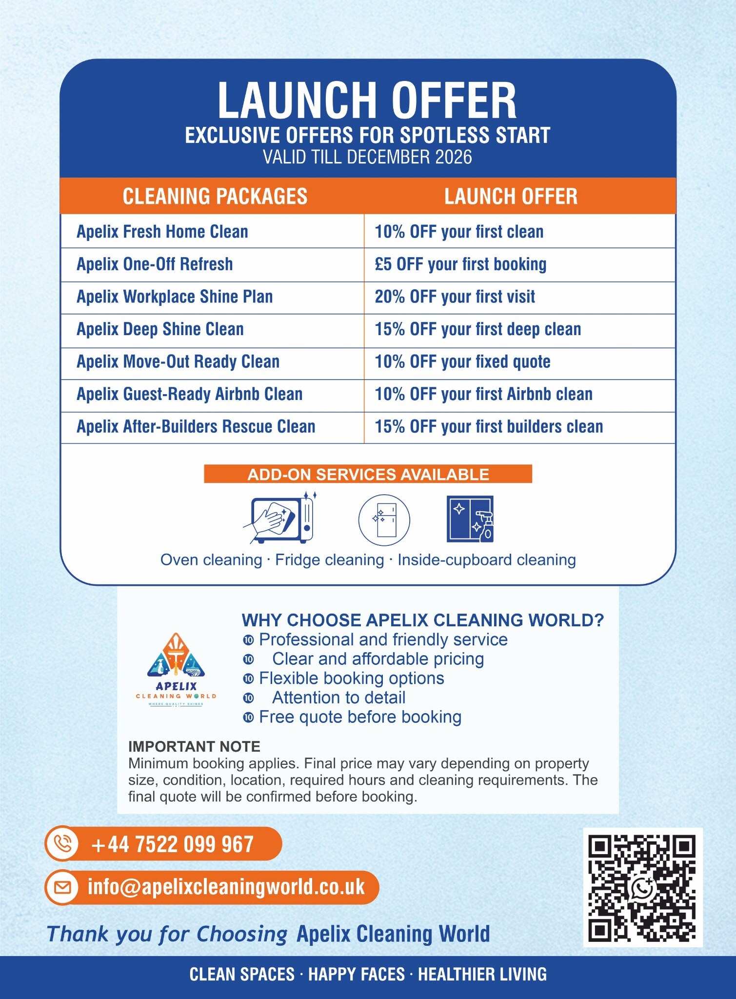 Apelix Cleaning World launch offers, valid until December 2026